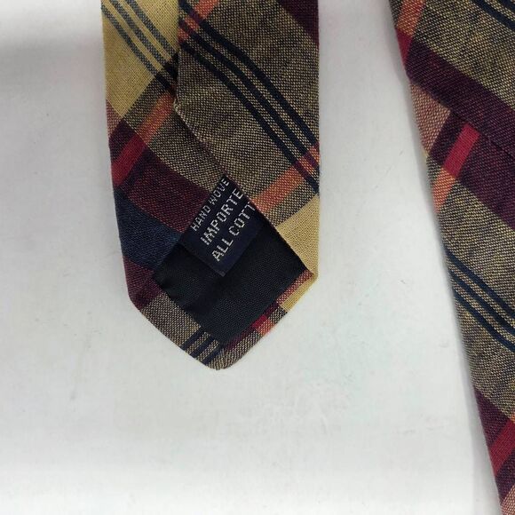 BRITCHES OF GEORGETOWNE COTTON TIE RED YELLOW MADRAS TARTAN PLAID 3.25" X 57" - Picture 3 of 3